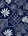 Navy White Tropical Geometric Overlay Rug