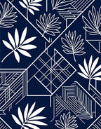 Navy White Tropical Geometric Overlay Rug