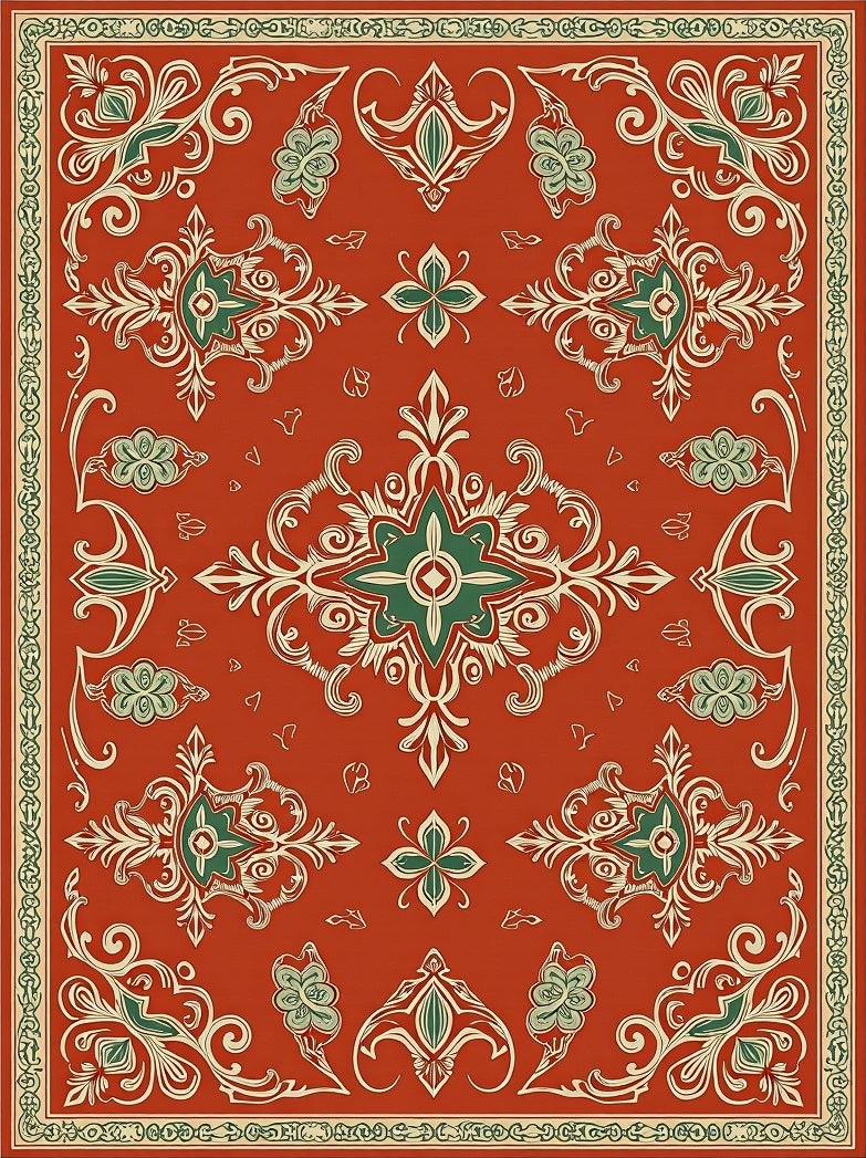 Ornate Red and Green Medallion Rug