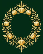 Golden Pumpkin Leaf Wreath Rug