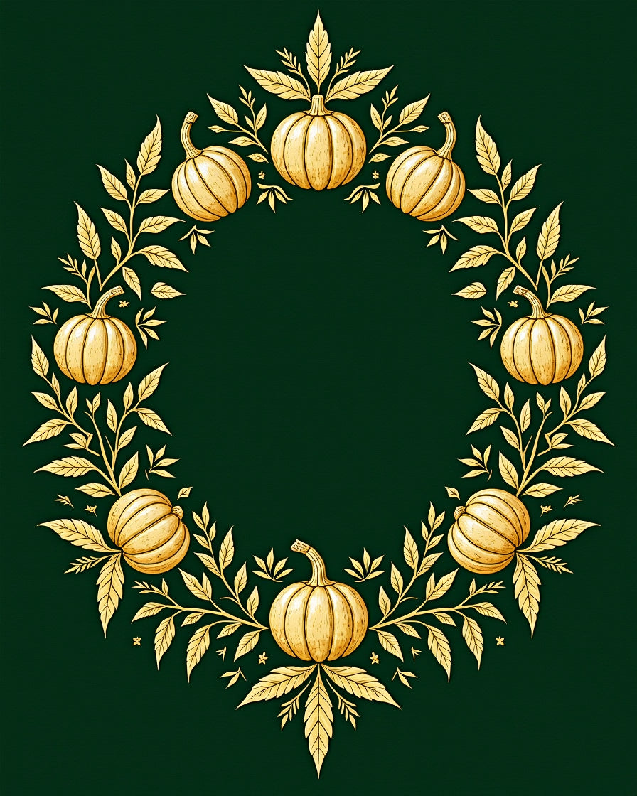 Golden Pumpkin Leaf Wreath Rug