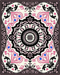 Cream Pink Black Floral Medallion Rug
