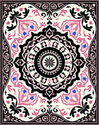 Cream Pink Black Floral Medallion Rug