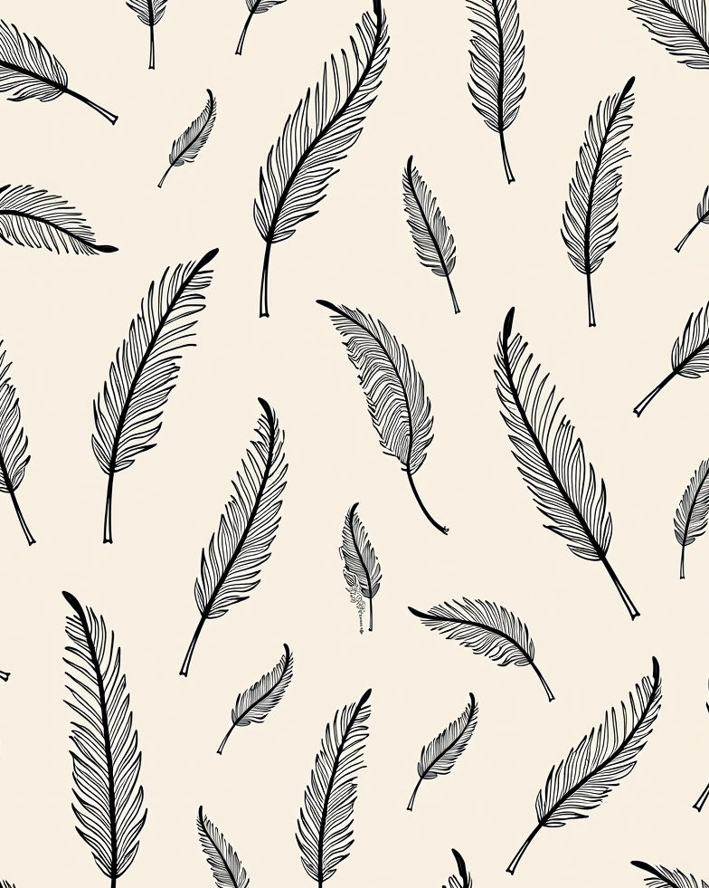 Whimsical Black Feather Cream Background Rug