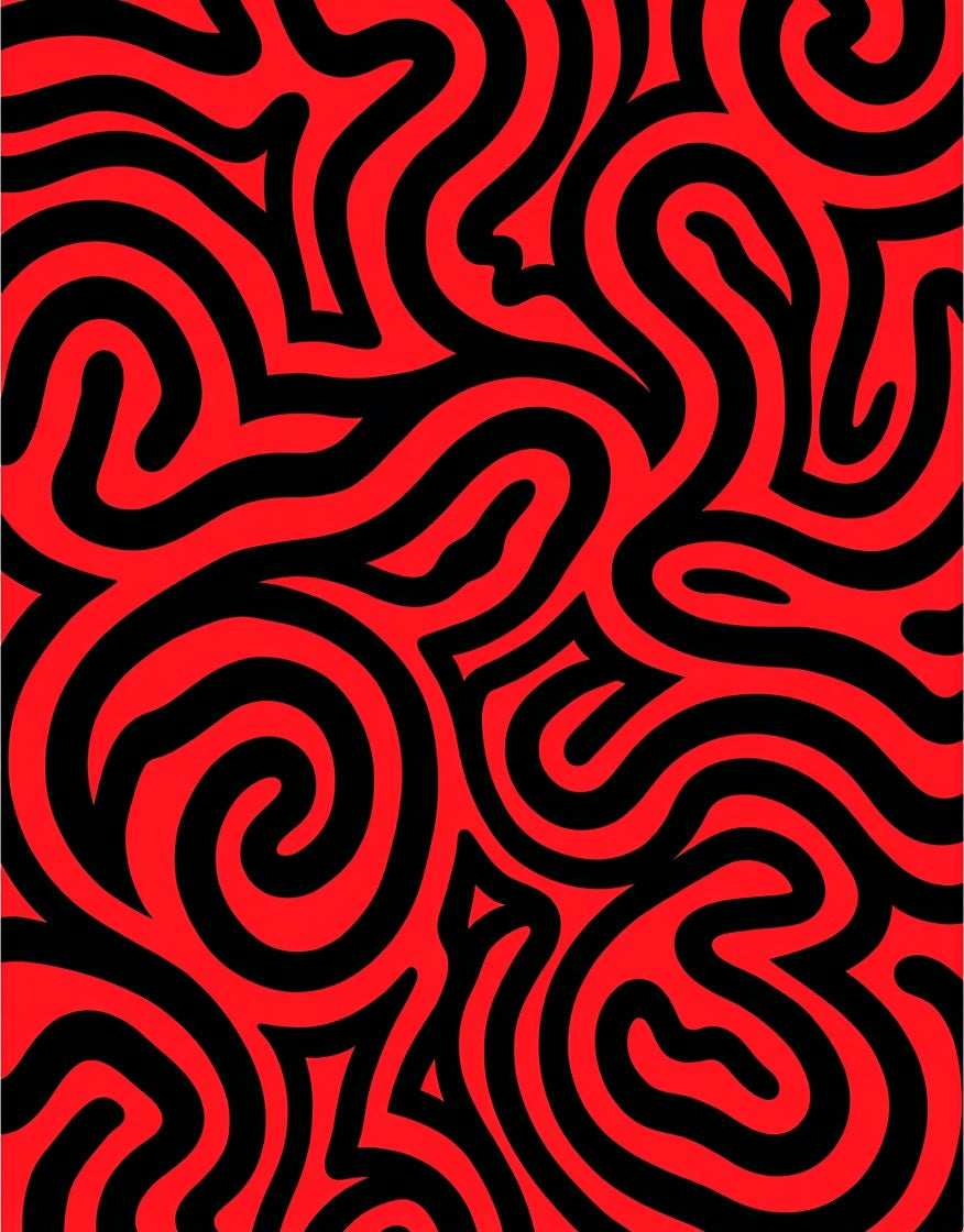 Red Black Swirl Abstract Rug