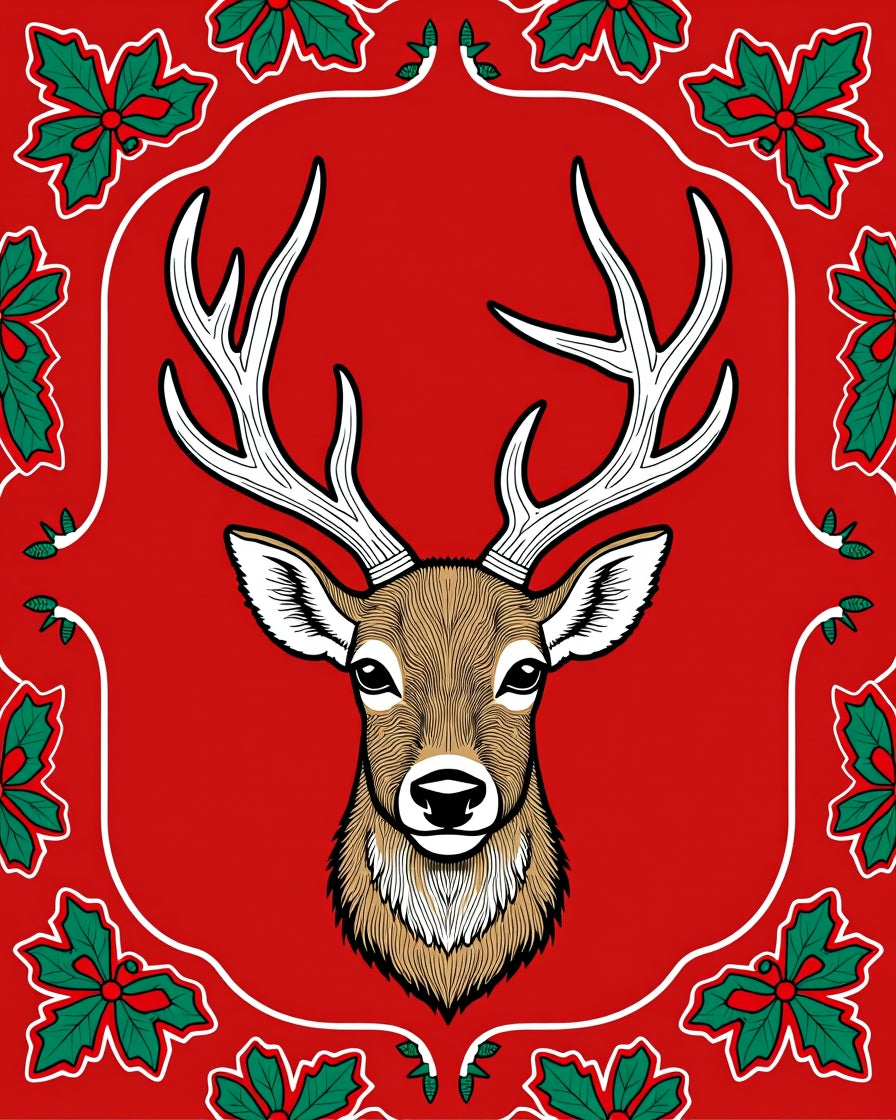 Festive Red Deer Holly Border Rug