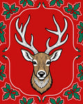 Festive Red Deer Holly Border Rug