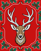 Festive Red Deer Holly Border Rug