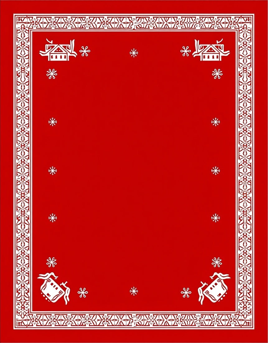 Bright Red Festive Village Snowflakes Rug