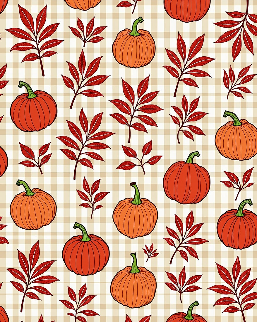 Orange Pumpkin Red Leaf Plaid Rug
