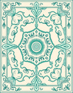 Aqua Floral Medallion Border Rug