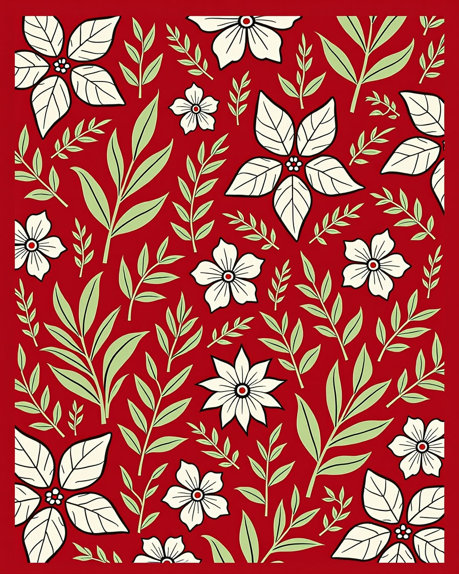 Crimson Poinsettia Leaf Garden Rug