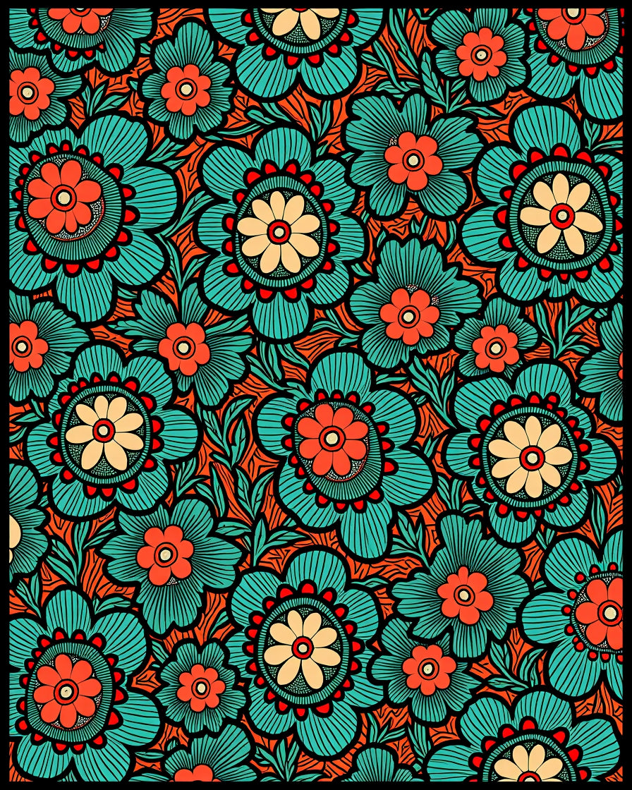 Turquoise Coral Floral Medallion Rug