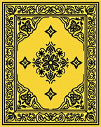 Ornate Black Floral Medallion Yellow Rug