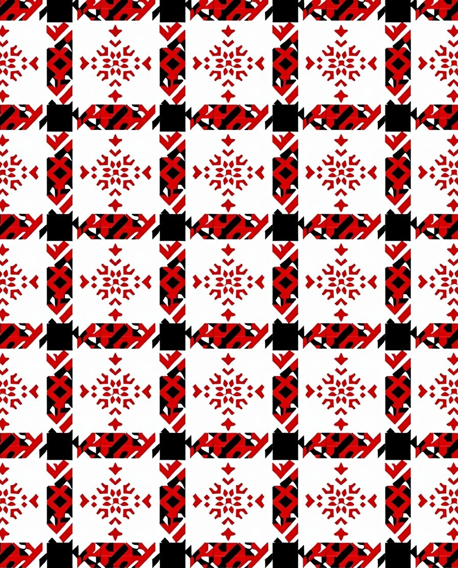 Bold Red White Houndstooth Snowflake Rug