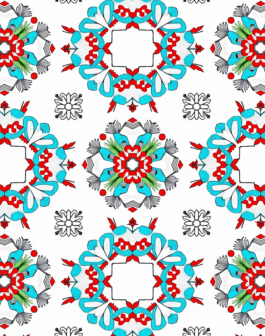 Red Blue Green Floral Mandala Rug