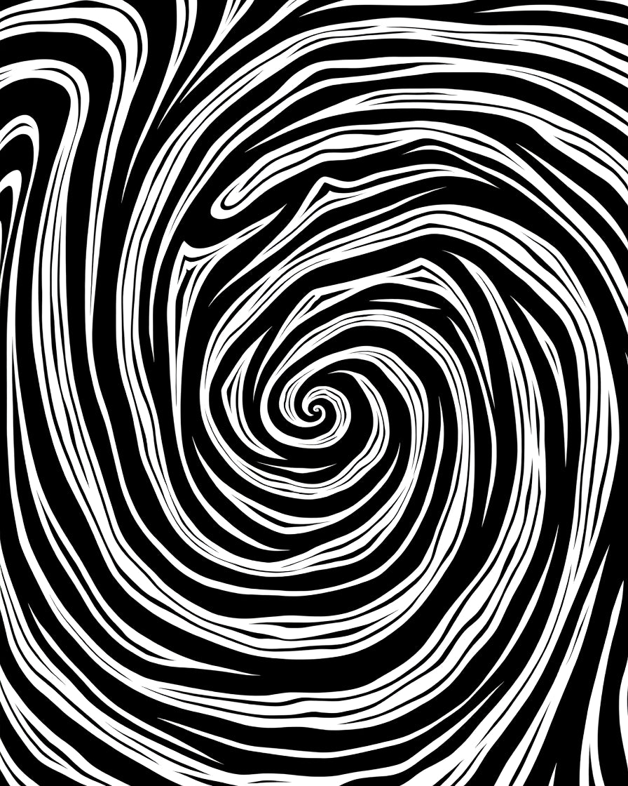 Black White Swirling Vortex Graphic Rug