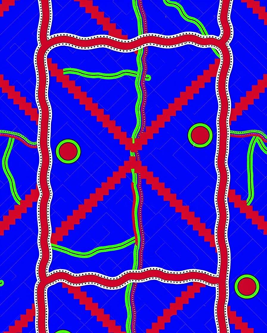 Bold Blue Red Zigzag Orb Rug