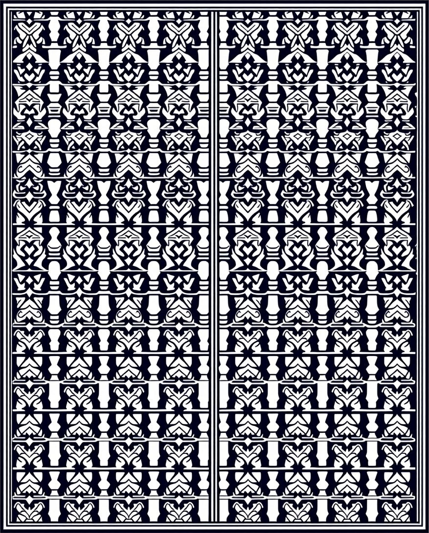 Black White Historic Scrollwork Border Rug