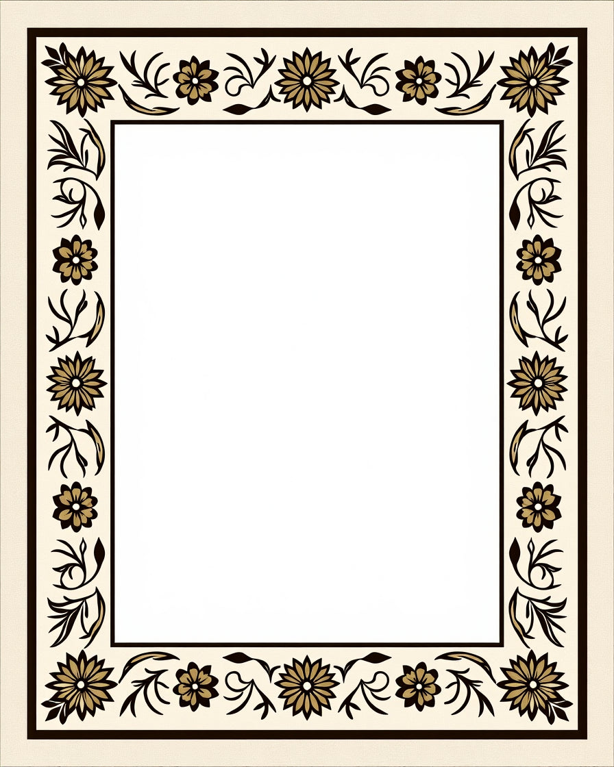 Cream Black Floral Vine Border Rug