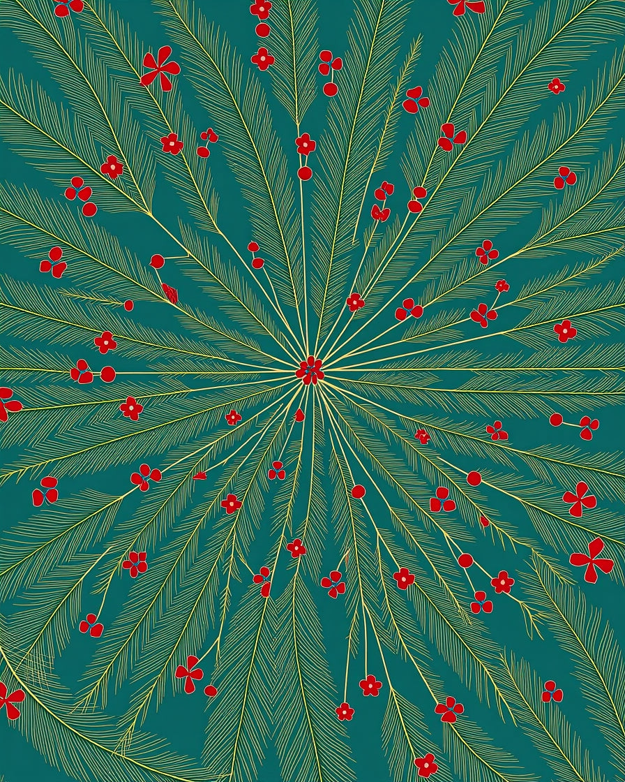 Festive Teal Gold Fern Blossom Rug