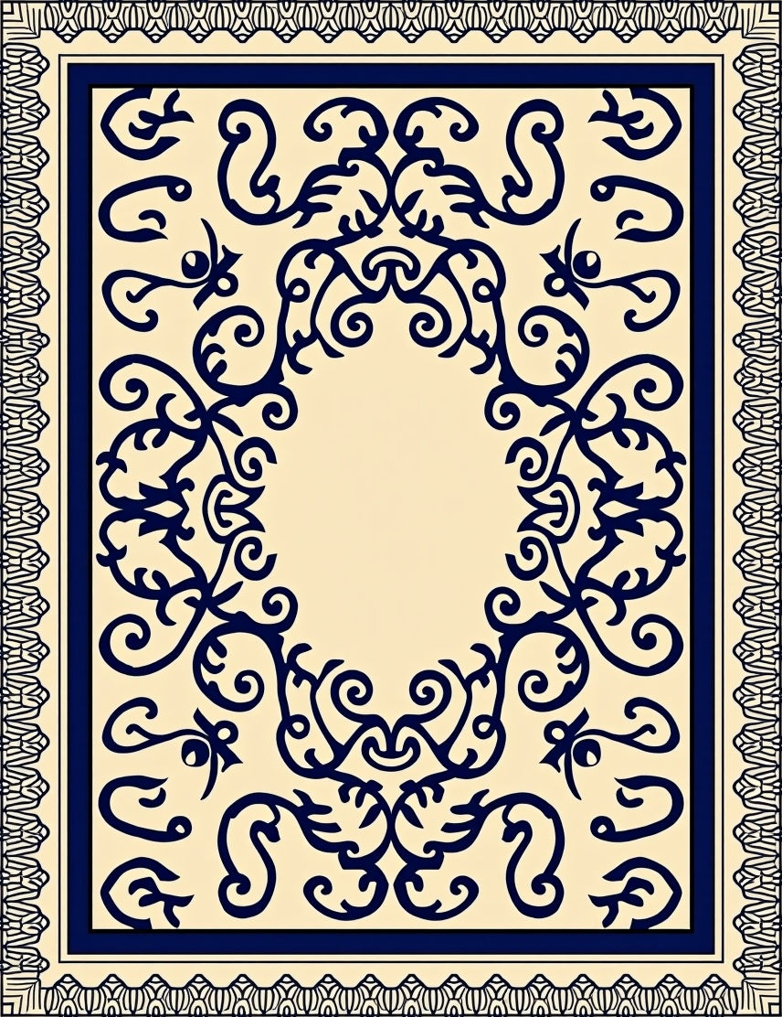 Navy Dark Blue Ornate Floral Medallion Rug