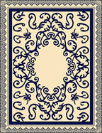 Navy Dark Blue Ornate Floral Medallion Rug