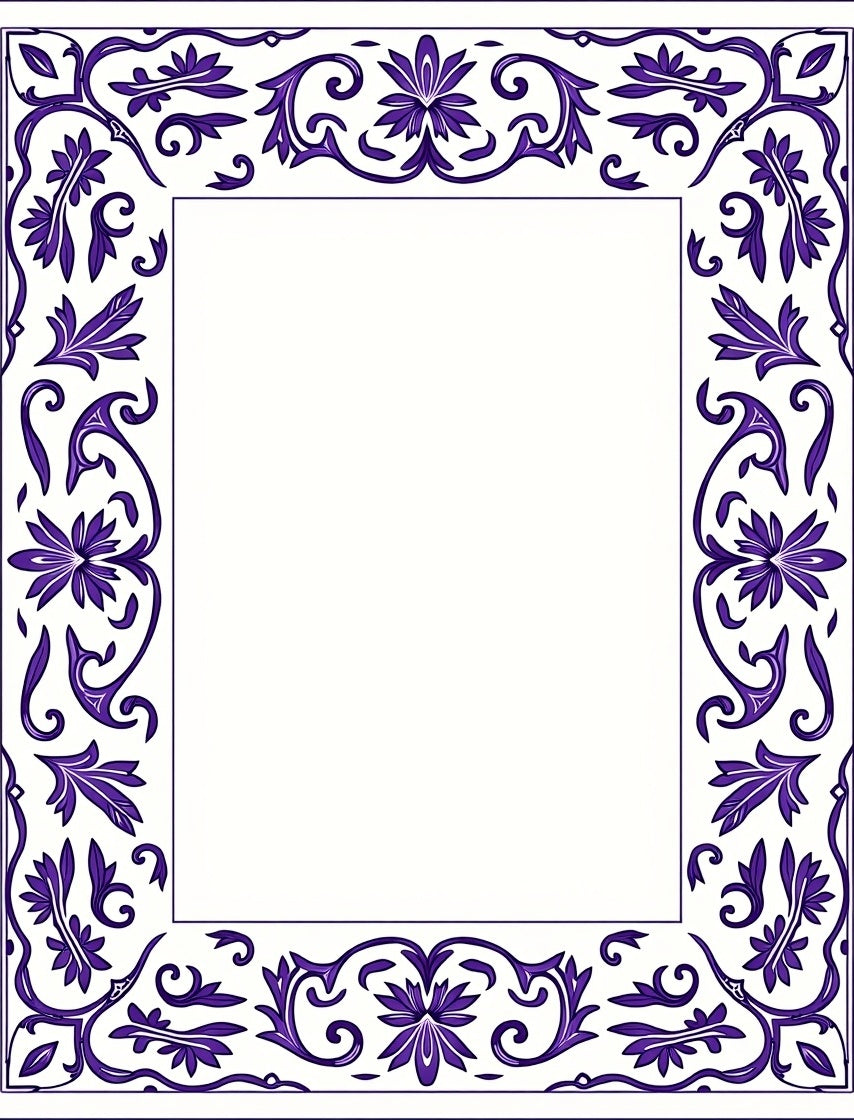 Vivid Purple Floral Scroll Border Rug
