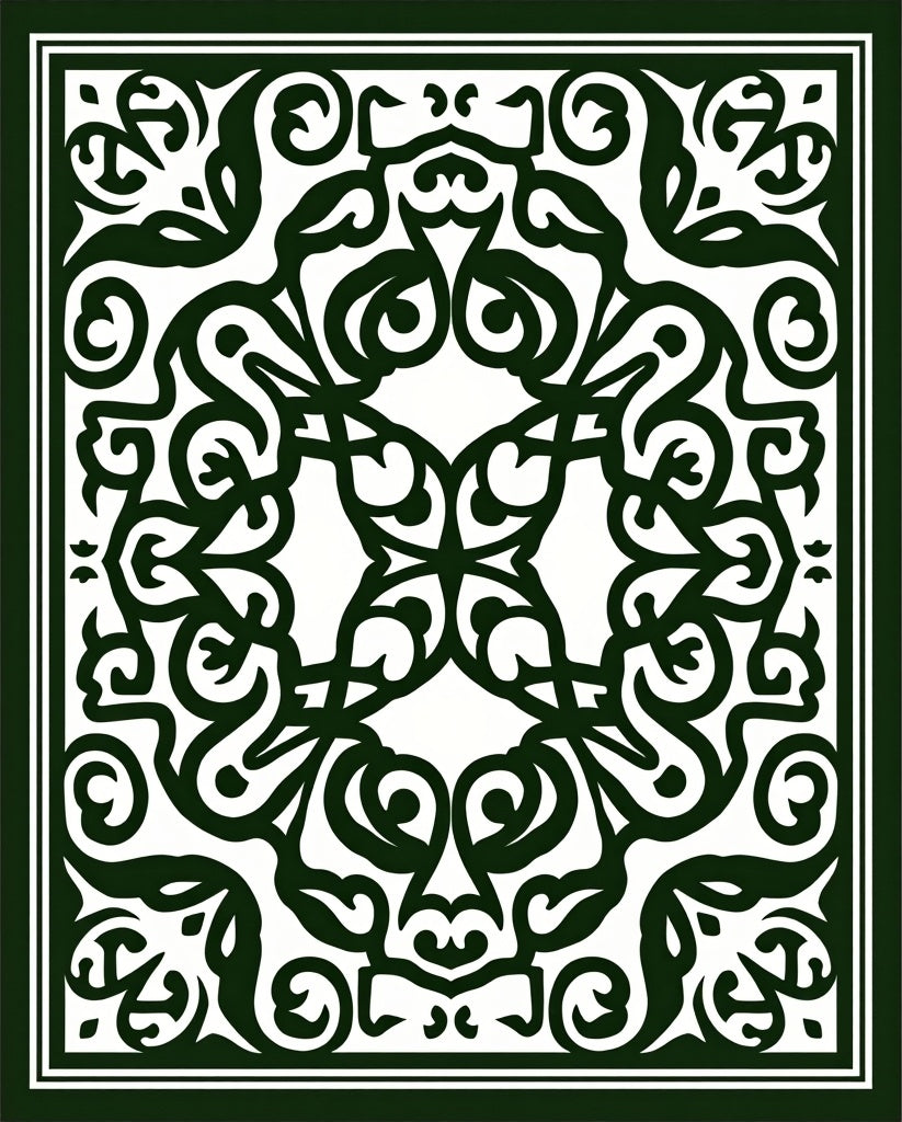 Dark Green Vintage Scrollwork Harmony Rug