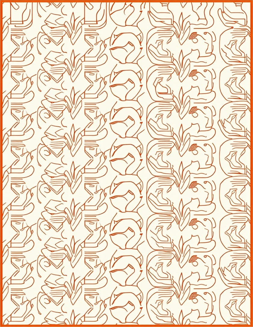 Terracotta Abstract Line Figure Garden Rug