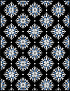 Black Blue White Floral Medallion Repeat Rug