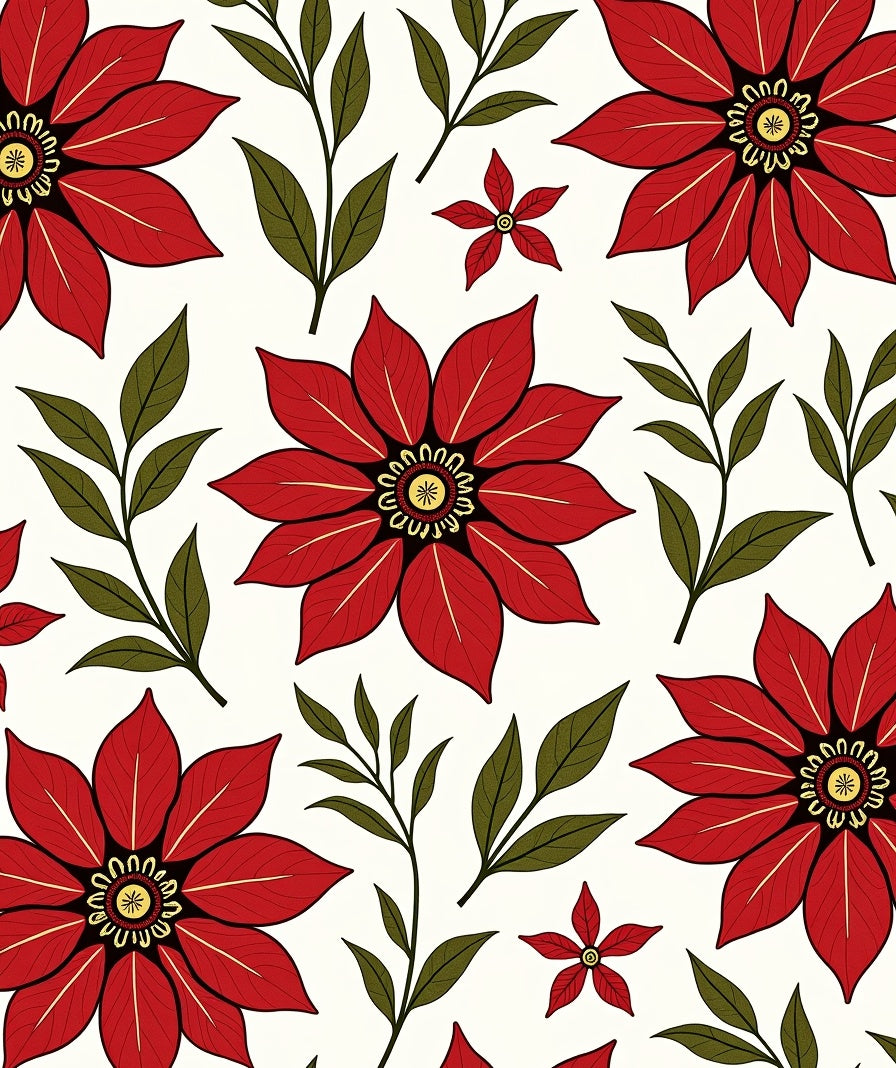 Enchanting Red Floral Woodland Sprigs Rug