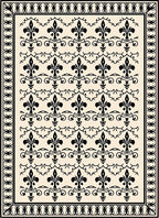 Black Fleur de Lis Cream Border Rug