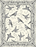 Vintage Black Bird Scroll Frame Rug