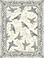 Vintage Black Bird Scroll Frame Rug