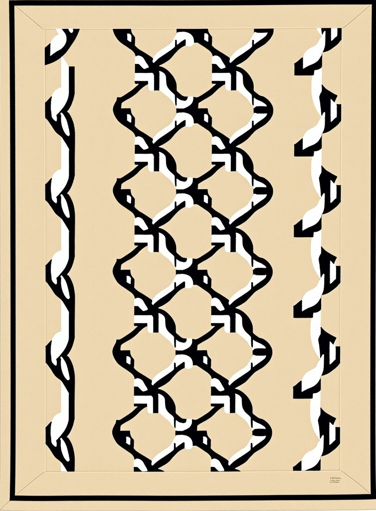 Cream Black Geometric Lattice Rug