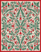 Crimson Green Festive Folk Art Rug