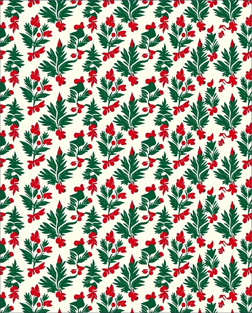 Green Red Berry Holly Sprigs Rug