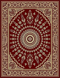 Deep Red Golden Sunburst Medallion Rug