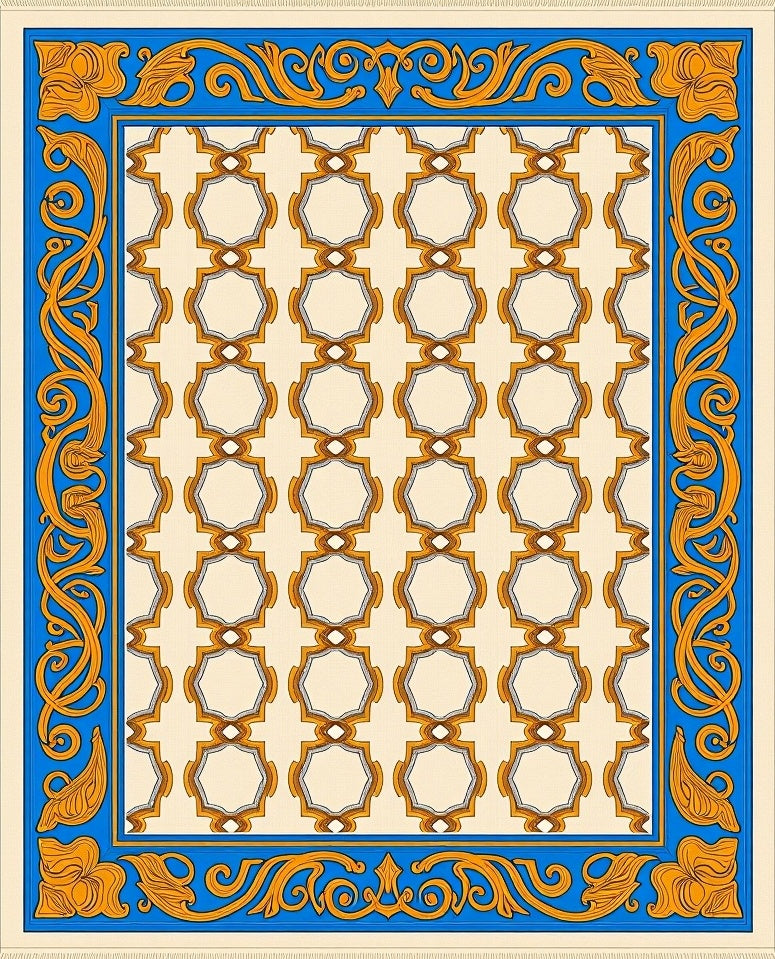 Vibrant Geometric Octagon Blue Gold Rug