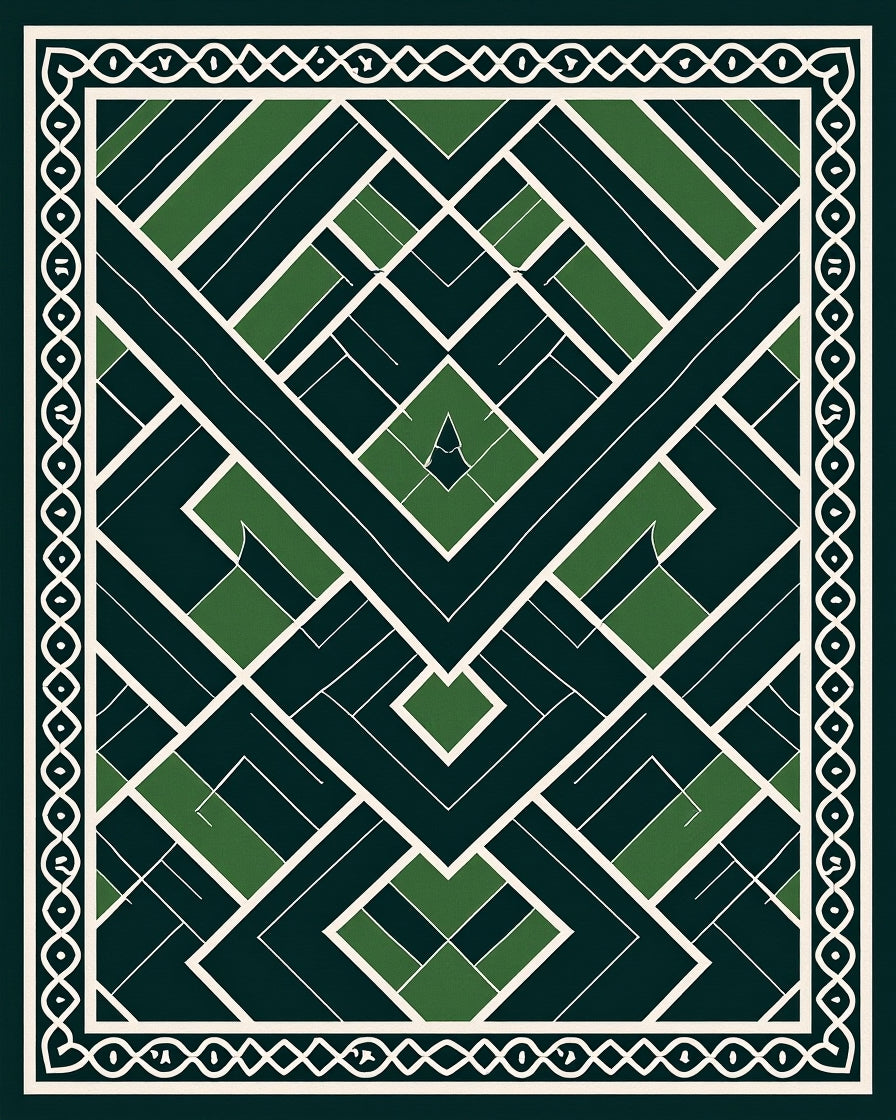 Emerald Green Geometric Art Deco Rug