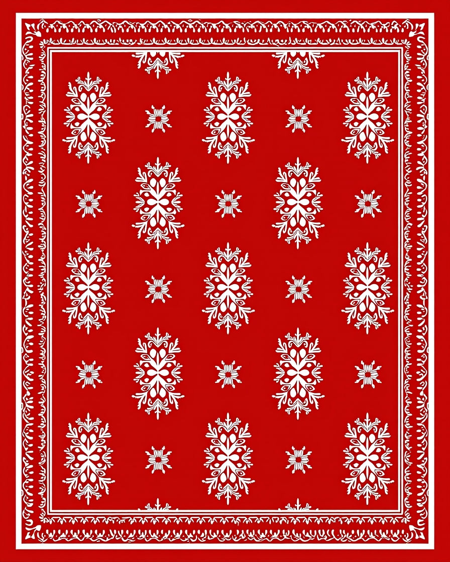 Crimson White Snowflake Medallion Rug