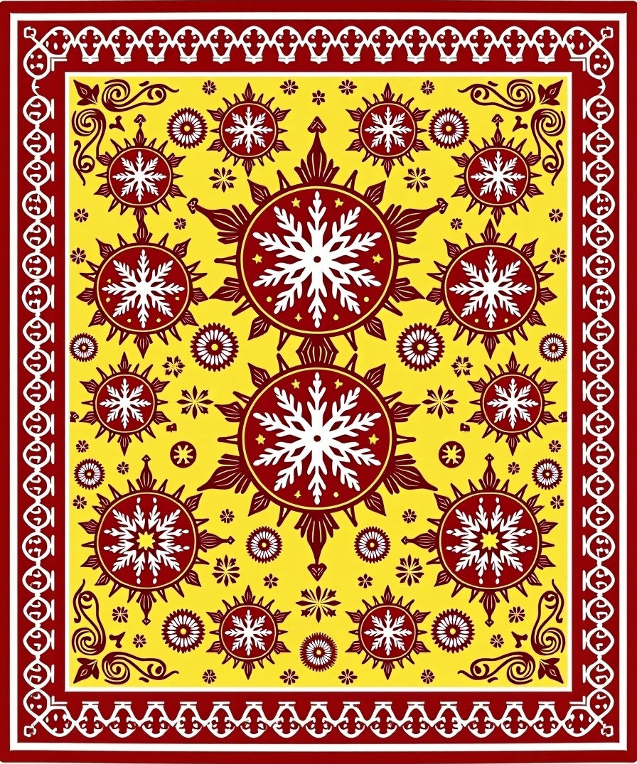 Crimson Yellow Starburst Roundels Rug