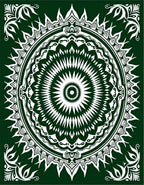 Deep Emerald White Floral Sunburst Mandala Rug