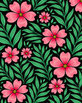 Vibrant Pink Floral Foliage Black Rug