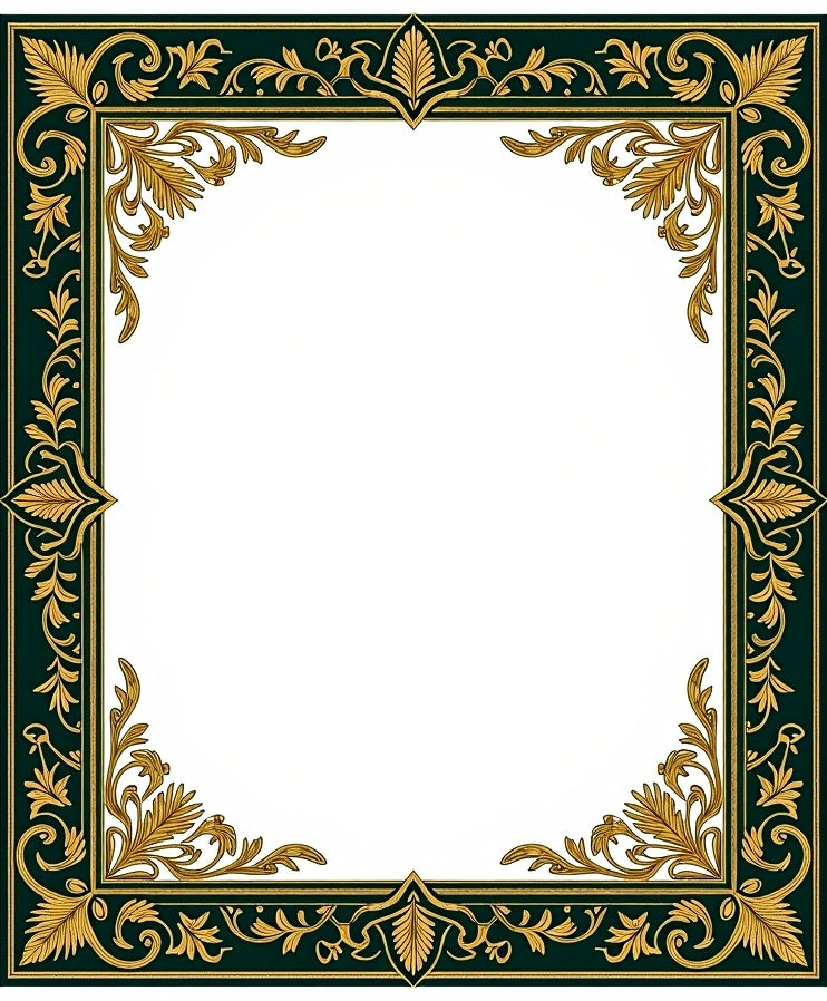 Ornate Emerald Gold Leaf Border Rug