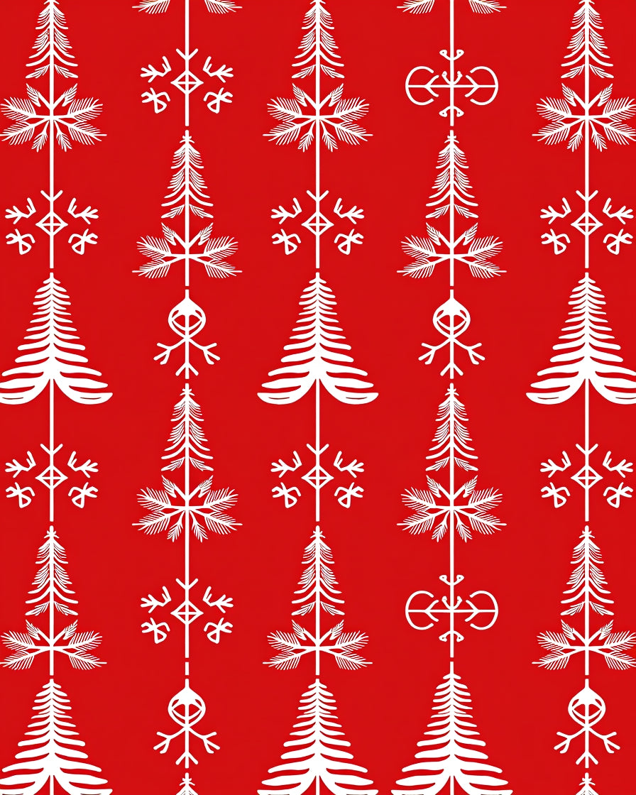 Red White Nordic Tree Snowflake Icon Rug