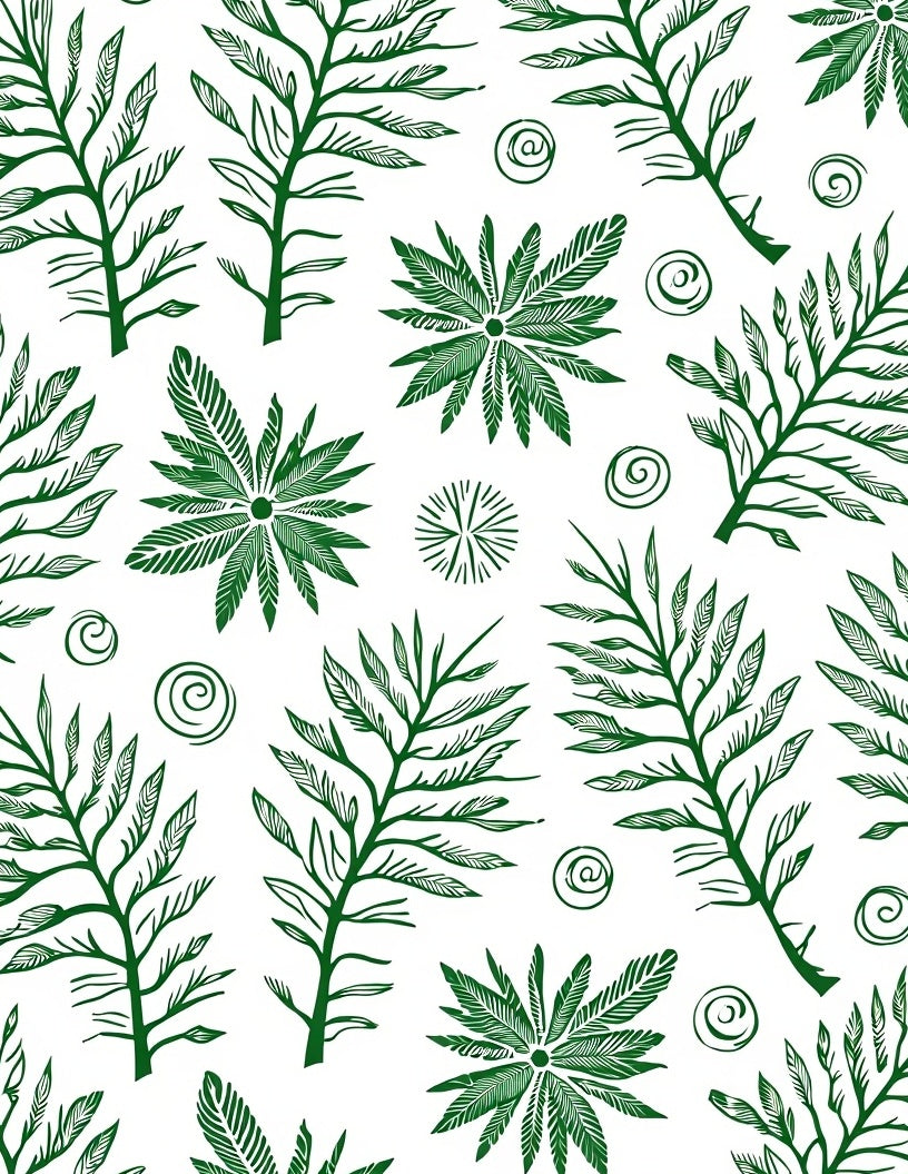 Green Foliage Botanical Swirl Rug