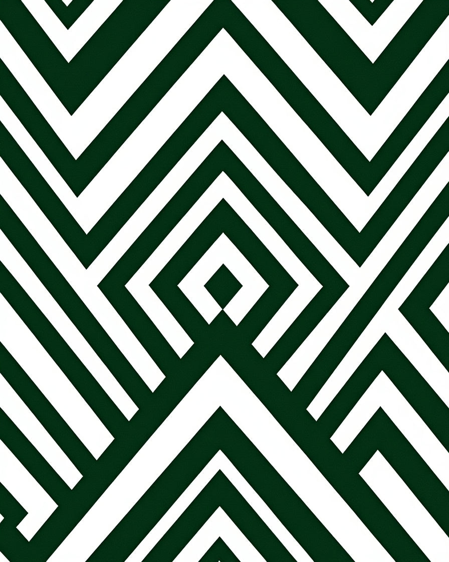 Dark Green White Geometric Maze Rug
