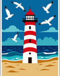 Coastal Lighthouse with Flying Seagulls Rug